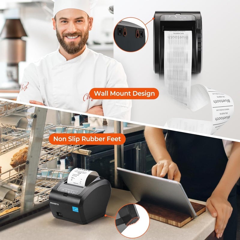 MUNBYN WiFi Receipt Printer with USB Port, 80mm WiFi POS Printer Works with Mac Windows Chromebook Linux Cash Drawer, No Support for Square, Zettle, Shopify, Kyte, Bluetooth or 5G Wi-Fi - Image 4